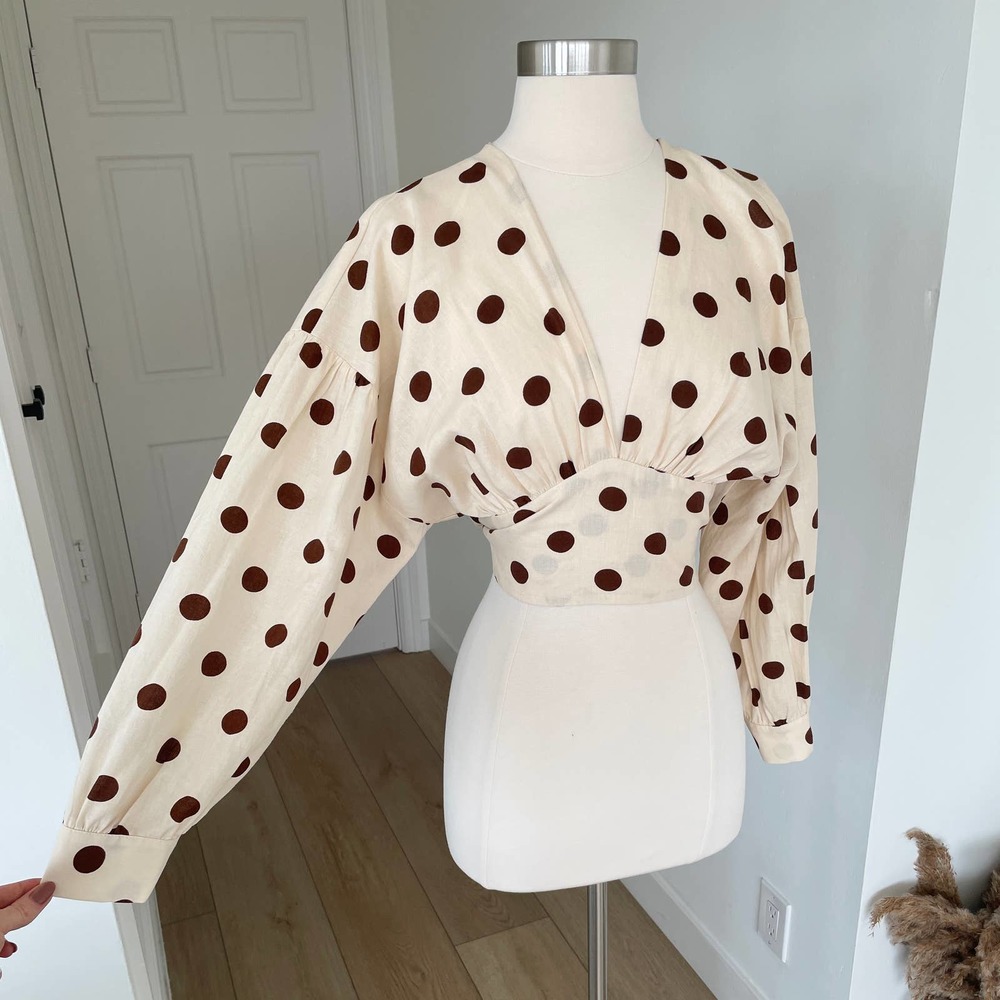ZARA POLKA DOT TIED LINEN BLOUSE